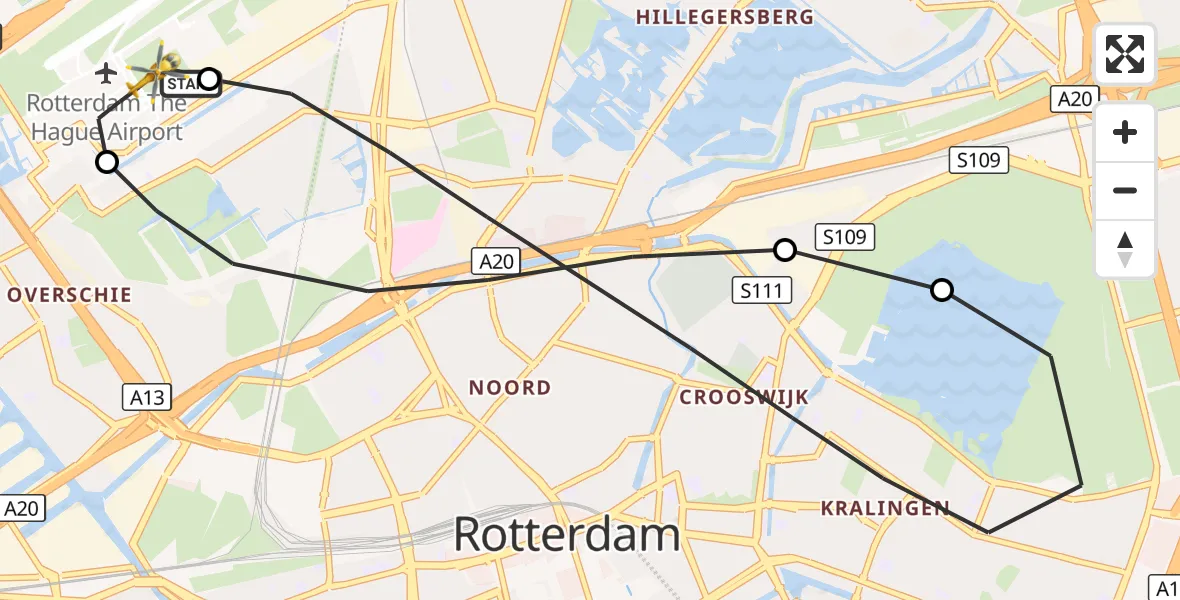 Vluchtroute Traumahelikopter Rotterdam The Hague Airport - Rotterdam The Hague Airport, 26 augustus 2026, 10:03