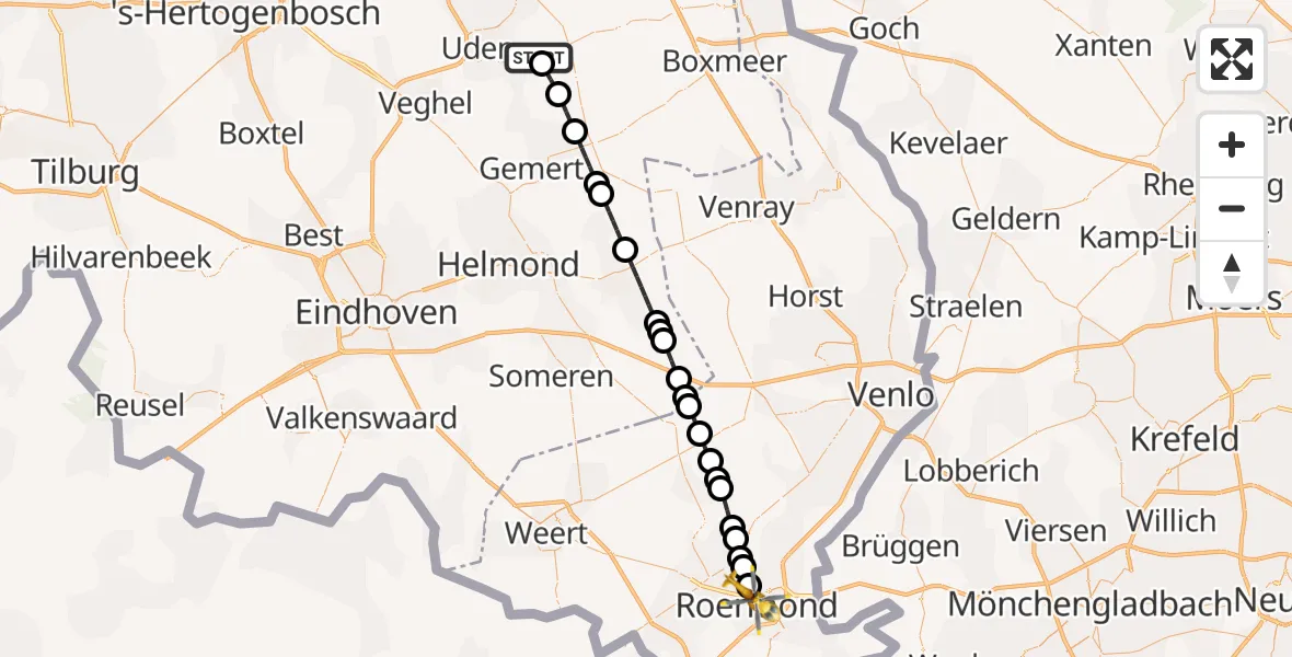 Vluchtroute Traumahelikopter Vliegbasis Volkel - Roermond, 26 augustus 2026, 10:09