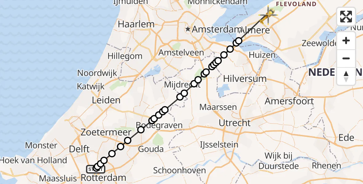 Vluchtroute Traumahelikopter Rotterdam The Hague Airport - Almere, 26 augustus 2026, 10:11