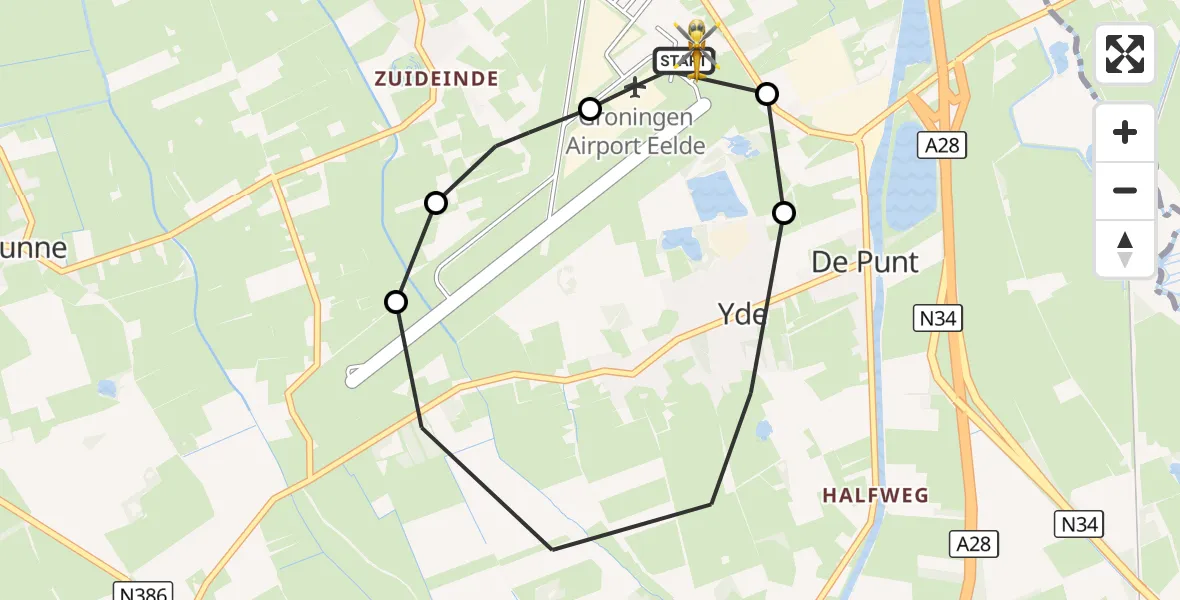 Vluchtroute Traumahelikopter Groningen Airport Eelde - Groningen Airport Eelde, 26 augustus 2026, 10:21