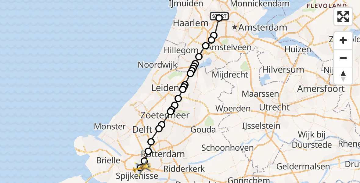 Vluchtroute Traumahelikopter Amsterdam Heliport - Hoogvliet Rotterdam, 26 augustus 2026, 10:43