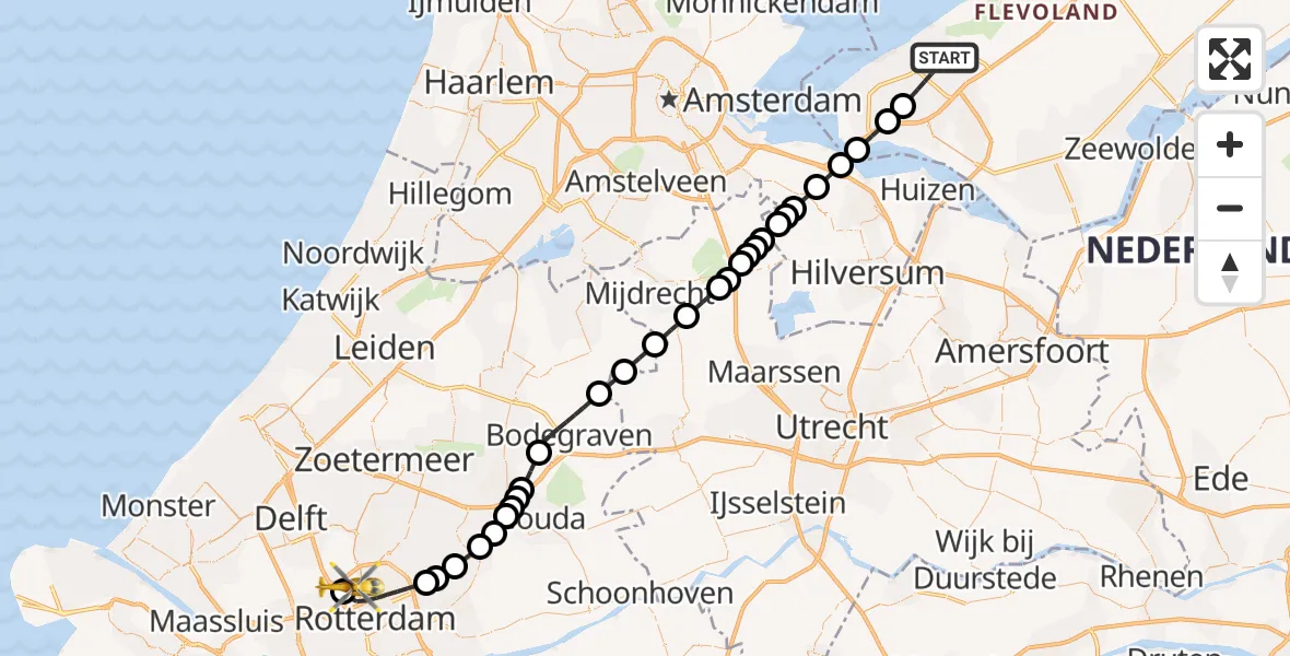Vluchtroute Traumahelikopter Almere - Rotterdam The Hague Airport, 26 augustus 2026, 11:03