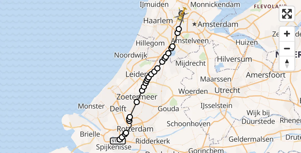 Vluchtroute Traumahelikopter Hoogvliet Rotterdam - Amsterdam Heliport, 26 augustus 2026, 11:10