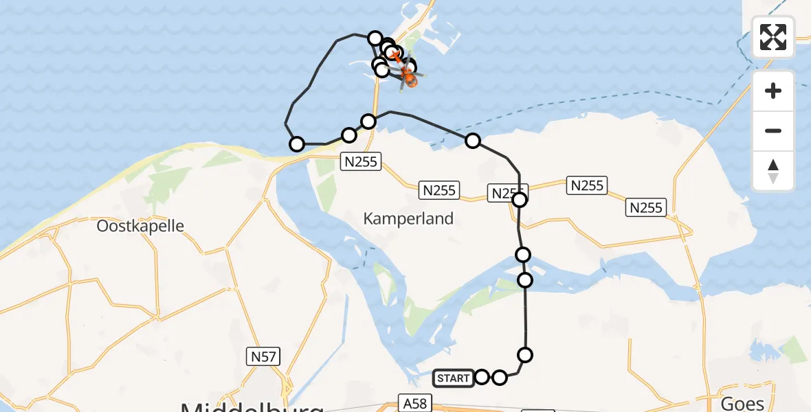 Vluchtroute Kustwachthelikopter Vliegveld Midden-Zeeland - Vrouwenpolder, 26 augustus 2026, 12:30