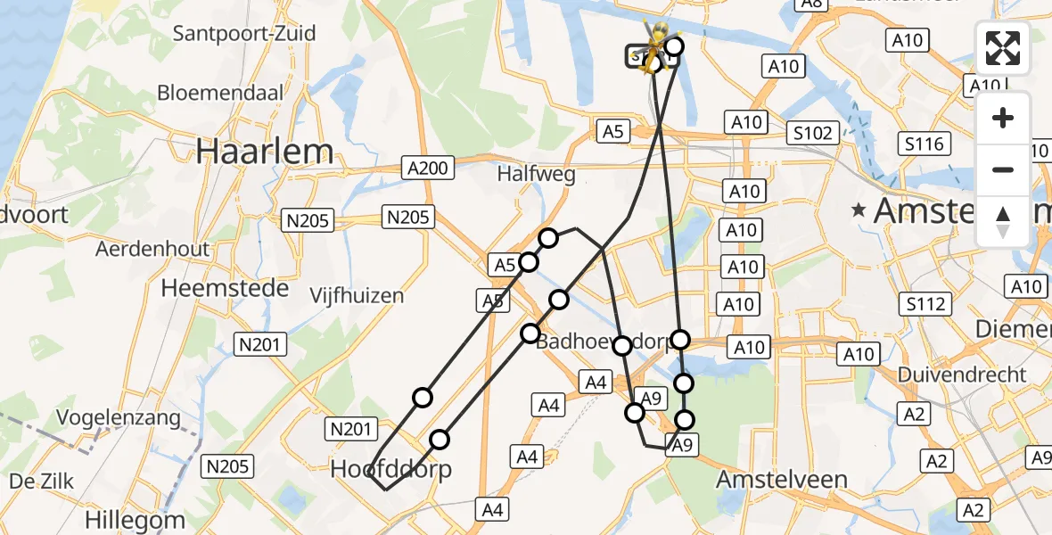 Vluchtroute Traumahelikopter Amsterdam Heliport - Amsterdam Heliport, 26 augustus 2026, 12:41