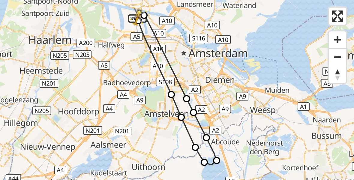Vluchtroute Traumahelikopter Amsterdam Heliport - Amsterdam Heliport, 26 augustus 2026, 13:22