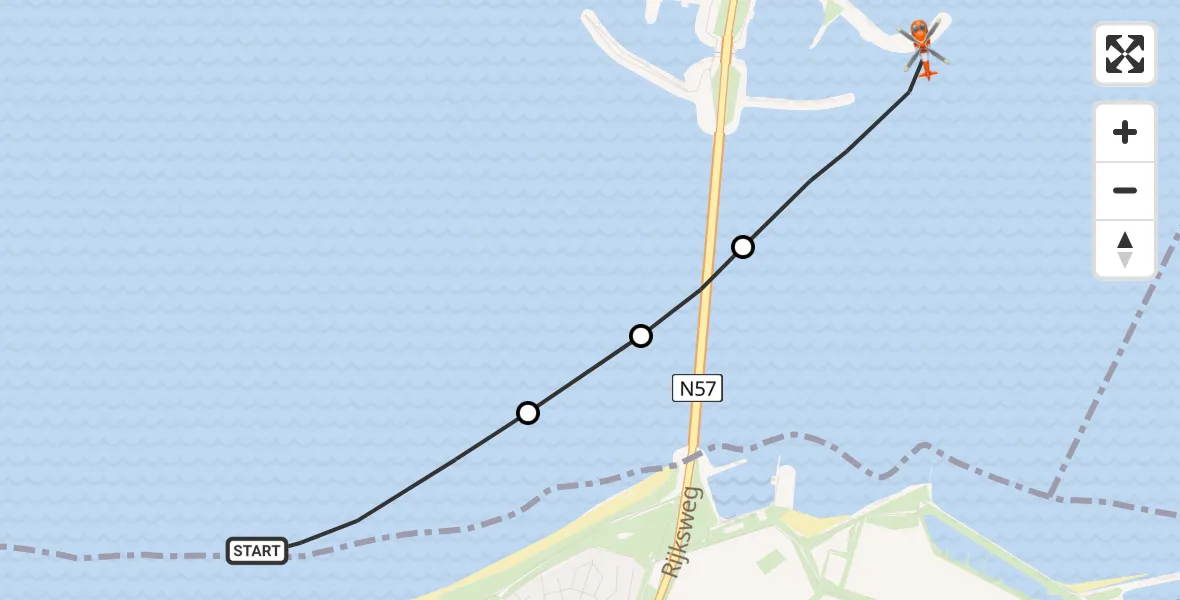 Vluchtroute Kustwachthelikopter Vrouwenpolder - Oosterschelde, 26 augustus 2026, 13:40