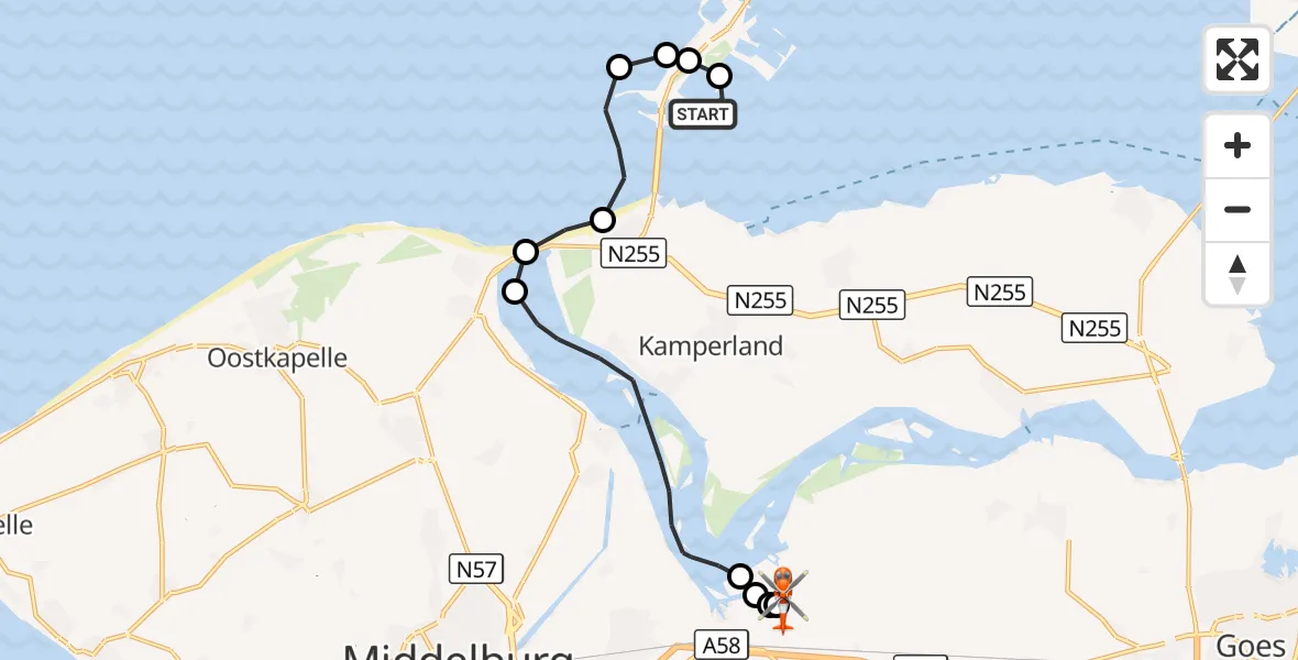 Vluchtroute Kustwachthelikopter Oosterschelde - Vliegveld Midden-Zeeland, 26 augustus 2026, 13:48