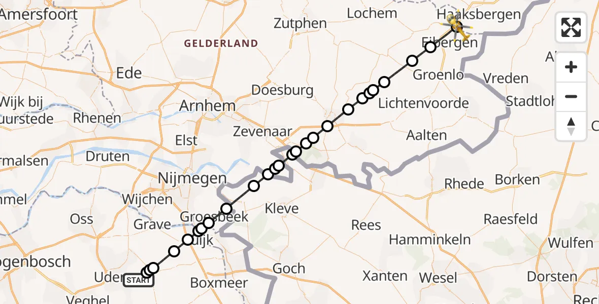 Vluchtroute Traumahelikopter Vliegbasis Volkel - Haaksbergen, 26 augustus 2026, 16:10