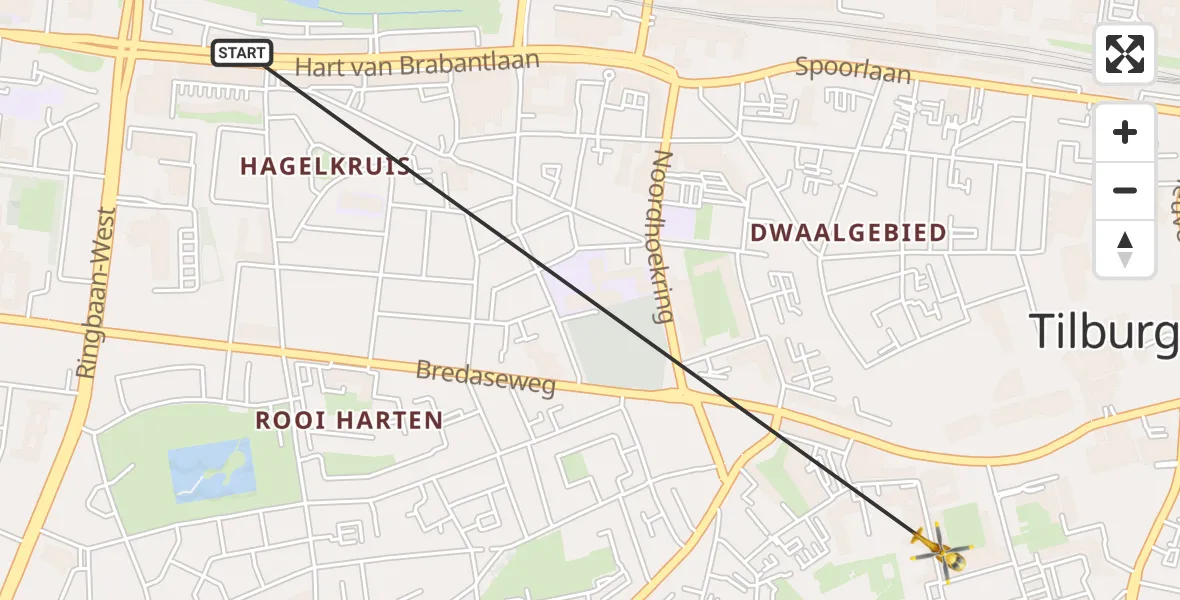 Vluchtroute Traumahelikopter Tilburg - Tilburg, 26 augustus 2026, 16:15