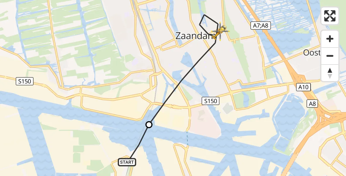 Vluchtroute Traumahelikopter Amsterdam Heliport - Zaandam, 26 augustus 2026, 16:21
