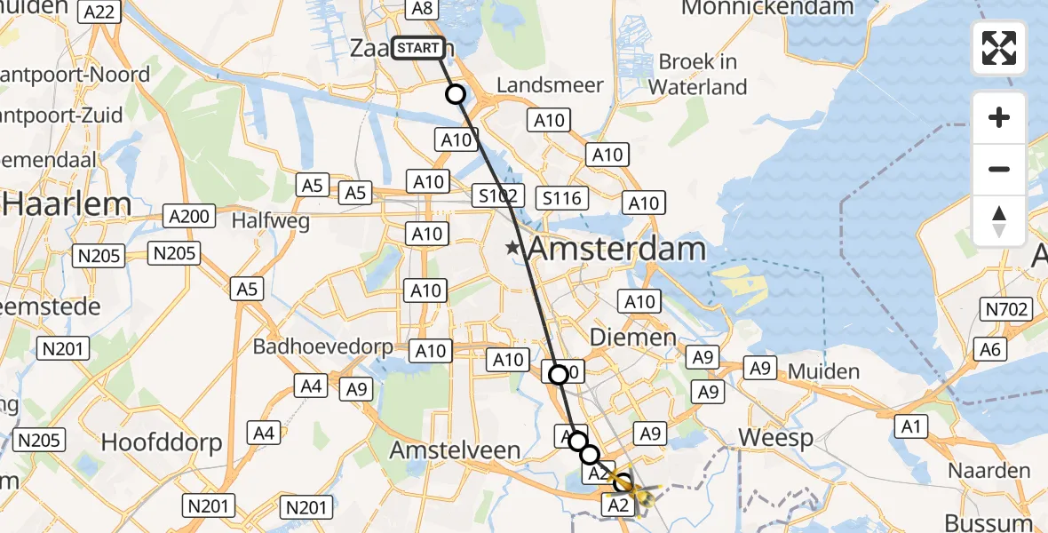 Vluchtroute Traumahelikopter Zaandam - Amsterdam UMC Helipad, 26 augustus 2026, 16:47