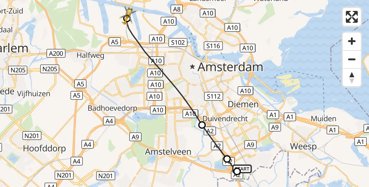 Vluchtroute Traumahelikopter Amsterdam UMC Helipad - Amsterdam Heliport, 26 augustus 2026, 16:57