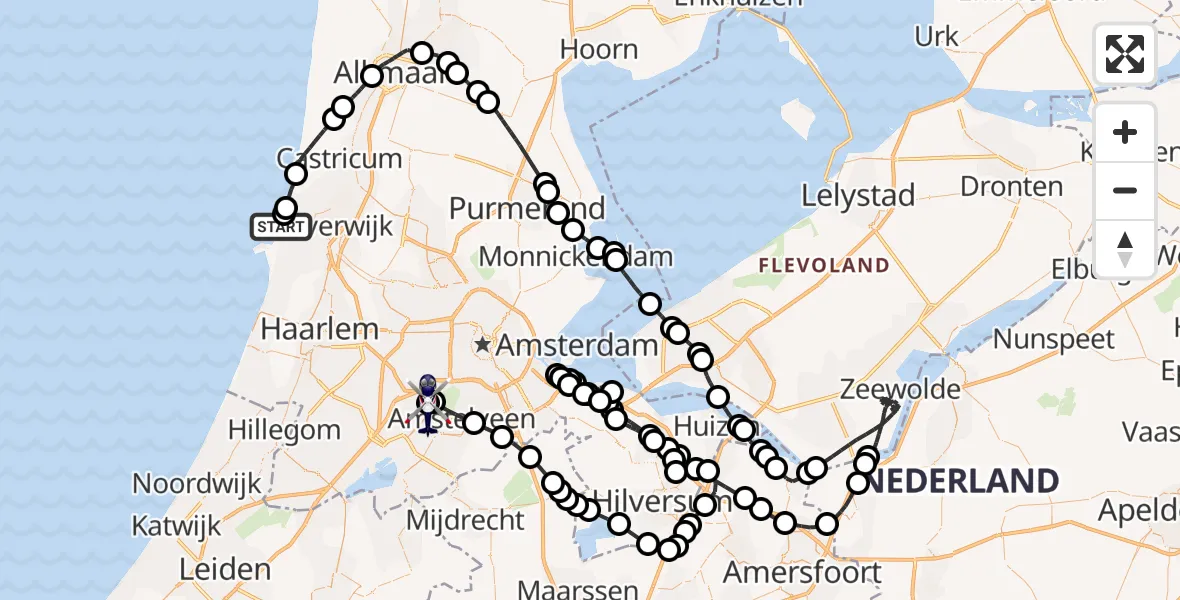 Vluchtroute Politiehelikopter Velsen-Noord - Amsterdam Vliegveld Schiphol, 26 augustus 2026, 18:02