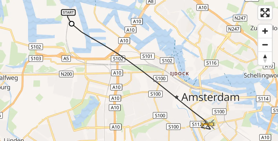 Vluchtroute Traumahelikopter Amsterdam Heliport - Amsterdam, 26 augustus 2026, 18:43