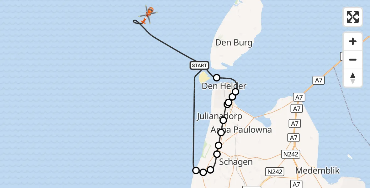 Vluchtroute Kustwachthelikopter Noordzee - Noordzee, 26 augustus 2026, 18:44