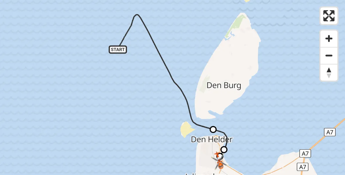 Vluchtroute Kustwachthelikopter Noordzee - Militair vliegveld De Kooy / Den Helder Airport, 26 augustus 2026, 19:14