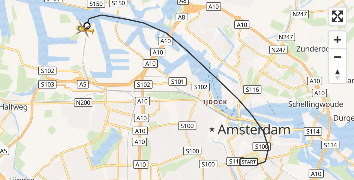 Vluchtroute Traumahelikopter Amsterdam - Amsterdam Heliport, 26 augustus 2026, 19:33