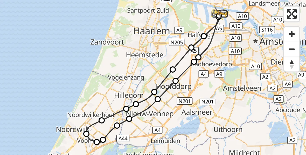 Vluchtroute Traumahelikopter Amsterdam Heliport - Amsterdam Heliport, 26 augustus 2026, 20:54