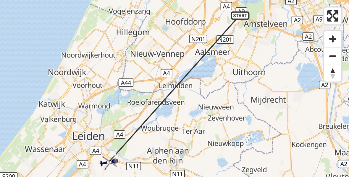 Vluchtroute Politiehelikopter Amsterdam Vliegveld Schiphol - Zoeterwoude, 27 augustus 2026, 06:42
