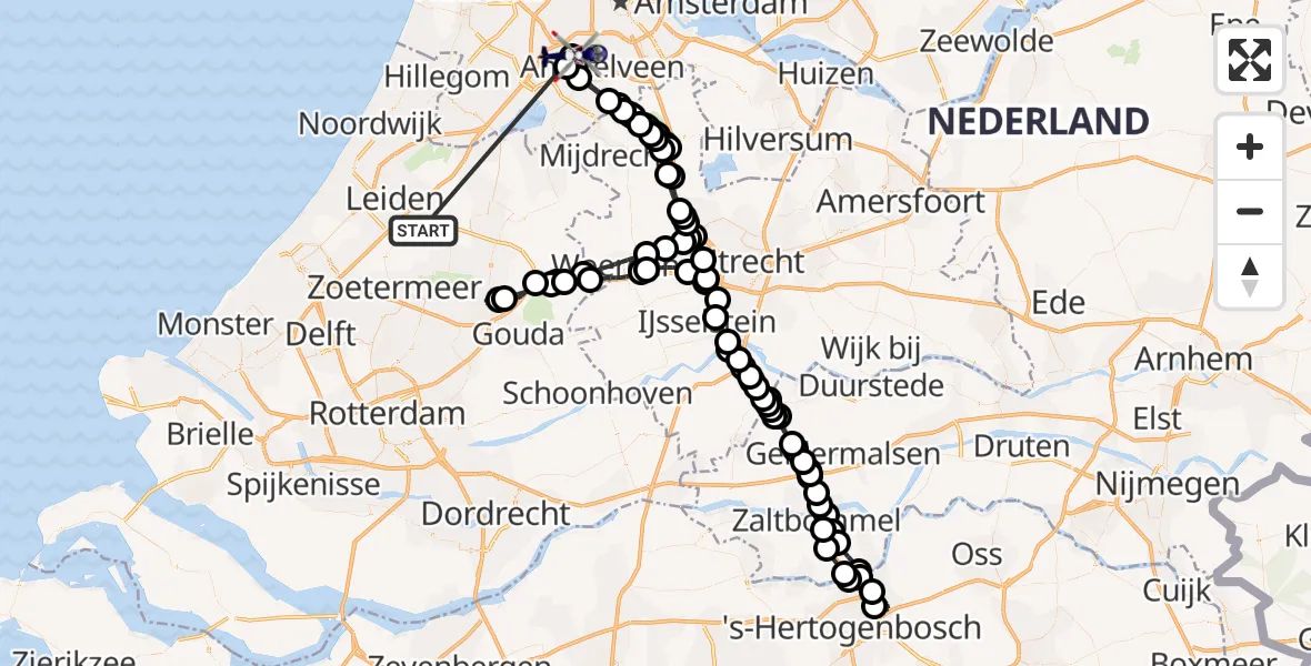 Vluchtroute Politiehelikopter Zoeterwoude - Amsterdam Vliegveld Schiphol, 27 augustus 2026, 07:29