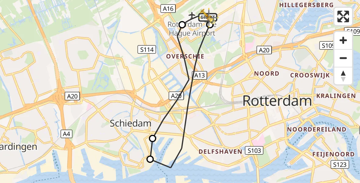 Vluchtroute Traumahelikopter Rotterdam The Hague Airport - Rotterdam The Hague Airport, 27 augustus 2026, 07:38