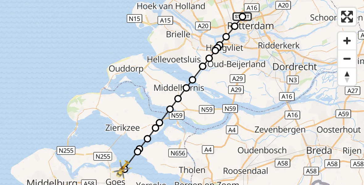 Vluchtroute Traumahelikopter Rotterdam The Hague Airport - Wilhelminadorp, 27 augustus 2026, 08:33
