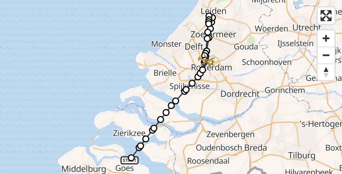 Vluchtroute Traumahelikopter Wilhelminadorp - Rotterdam The Hague Airport, 27 augustus 2026, 09:10