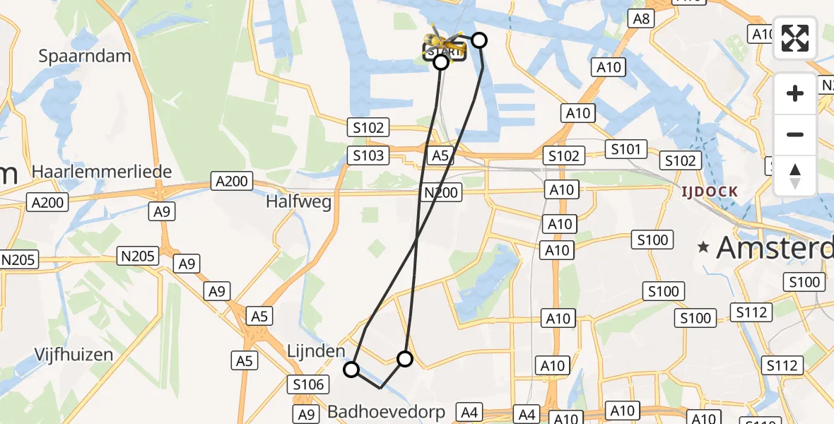 Vluchtroute Traumahelikopter Amsterdam Heliport - Amsterdam Heliport, 27 augustus 2026, 09:25