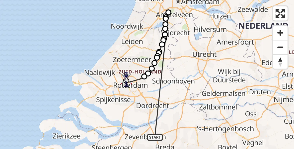 Vluchtroute Politiehelikopter Langeweg - Rotterdam The Hague Airport, 27 augustus 2026, 09:51