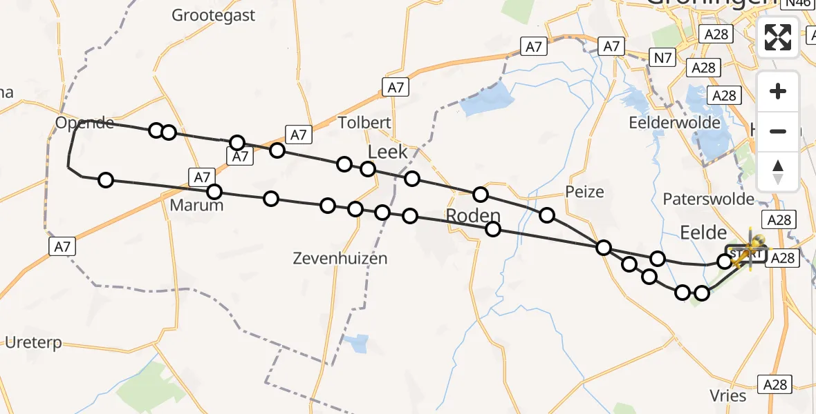 Vluchtroute Traumahelikopter Groningen Airport Eelde - Groningen Airport Eelde, 27 augustus 2026, 10:33