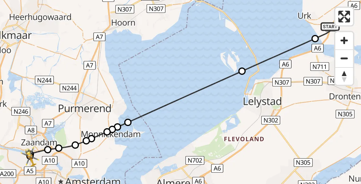 Vluchtroute Traumahelikopter Nagele - Amsterdam Heliport, 27 augustus 2026, 11:11