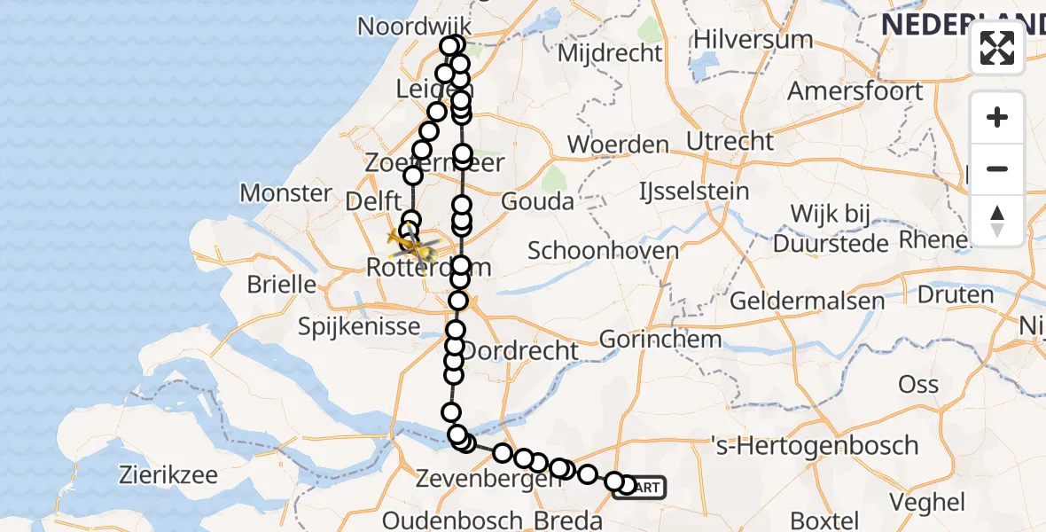 Vluchtroute Traumahelikopter Dongen - Rotterdam The Hague Airport, 27 augustus 2026, 11:34