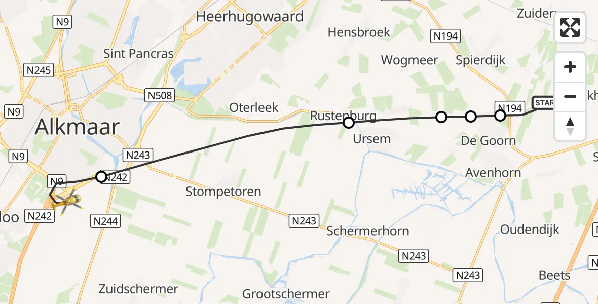 Vluchtroute Traumahelikopter Berkhout - Alkmaar, 27 augustus 2026, 11:56