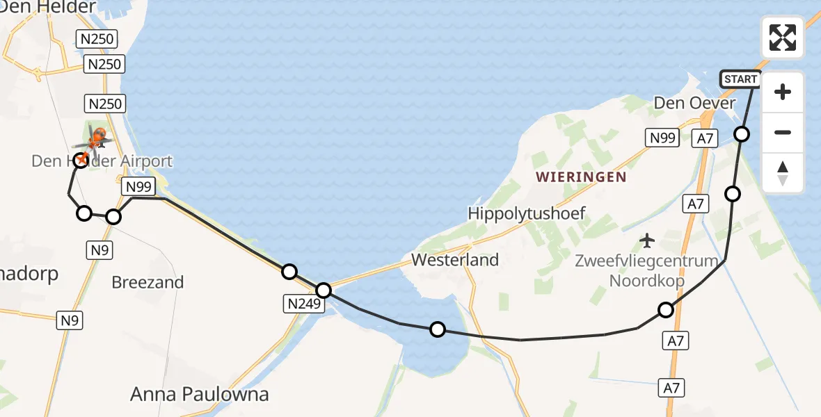 Vluchtroute Kustwachthelikopter Den Oever - Militair vliegveld De Kooy / Den Helder Airport, 27 augustus 2026, 13:18