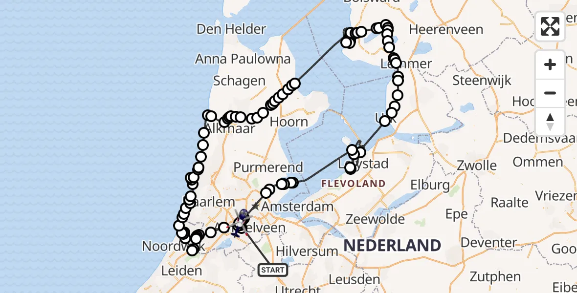 Vluchtroute Politiehelikopter Breukelen - Amsterdam Vliegveld Schiphol, 27 augustus 2026, 14:01