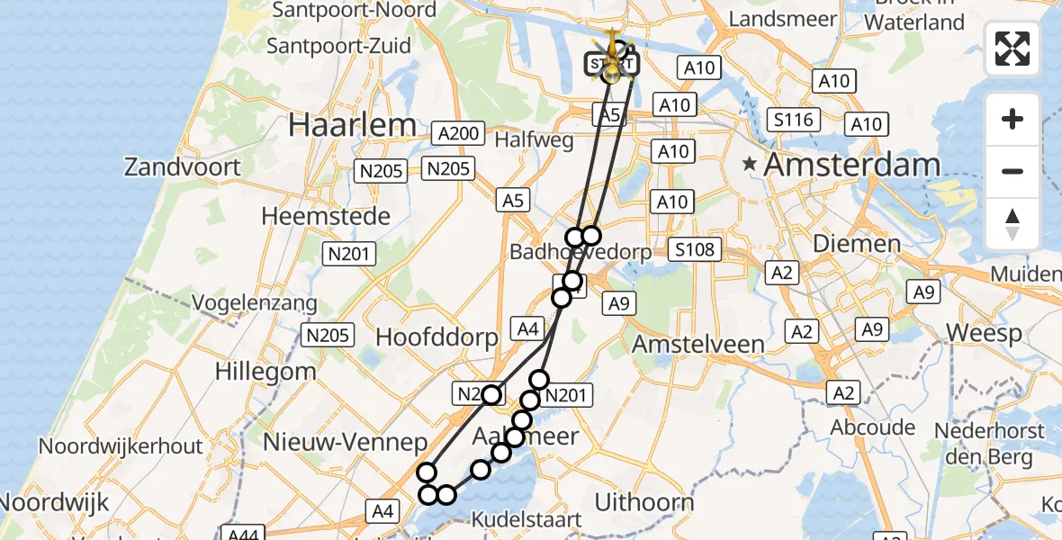 Vluchtroute Traumahelikopter Amsterdam Heliport - Amsterdam Heliport, 27 augustus 2026, 14:49