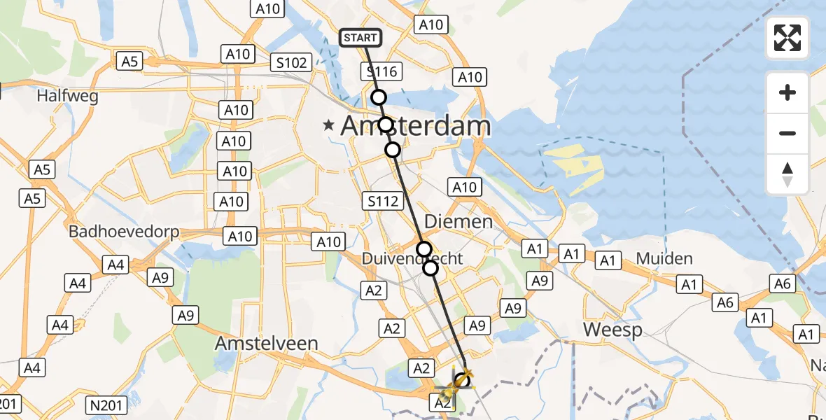 Vluchtroute Traumahelikopter Amsterdam - Amsterdam UMC Helipad, 27 augustus 2026, 16:21