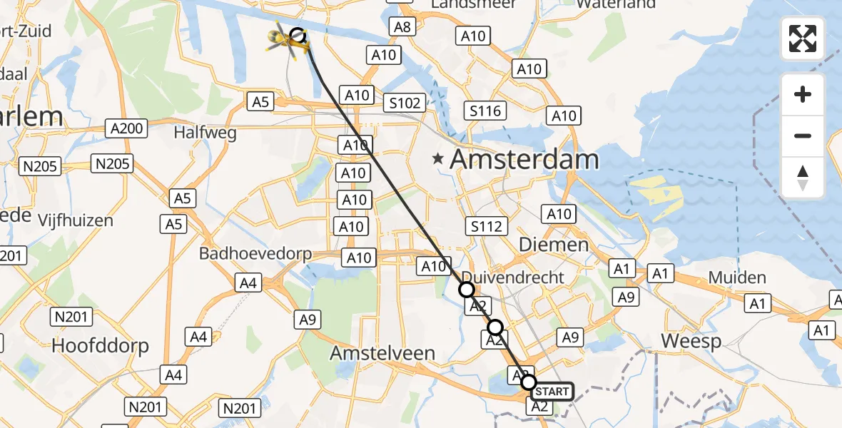 Vluchtroute Traumahelikopter Amsterdam UMC Helipad - Amsterdam Heliport, 27 augustus 2026, 16:44