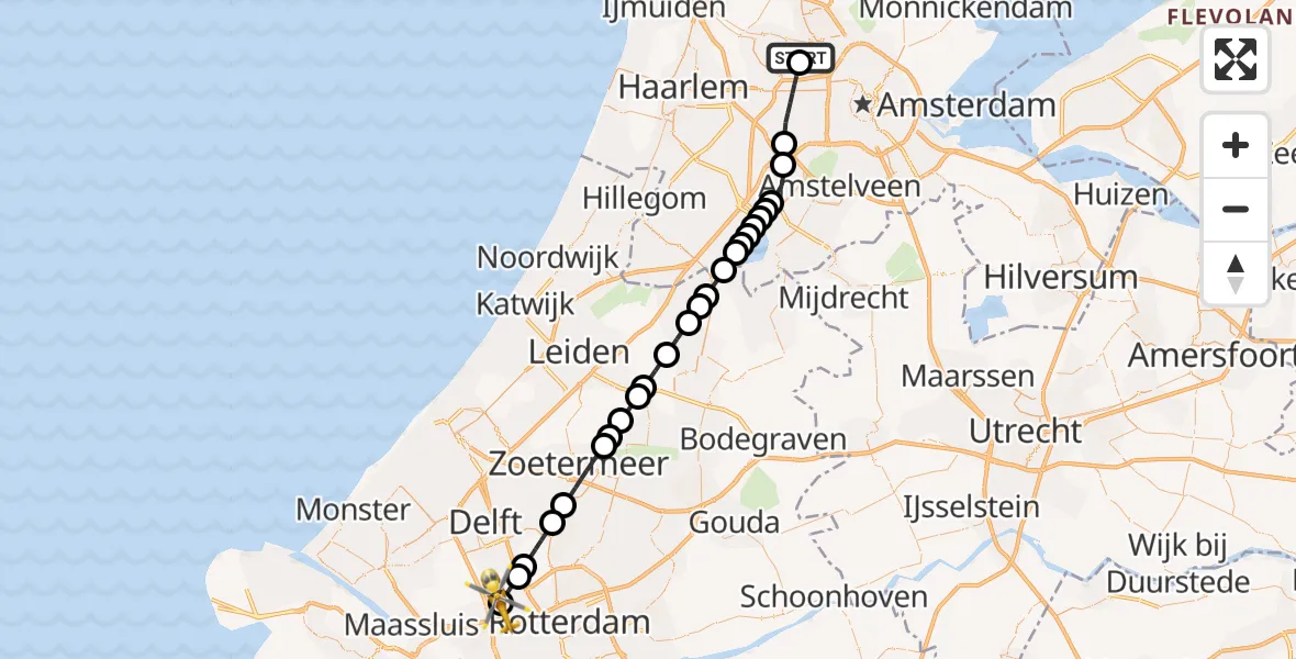 Vluchtroute Traumahelikopter Amsterdam Heliport - Schiedam, 27 augustus 2026, 17:26