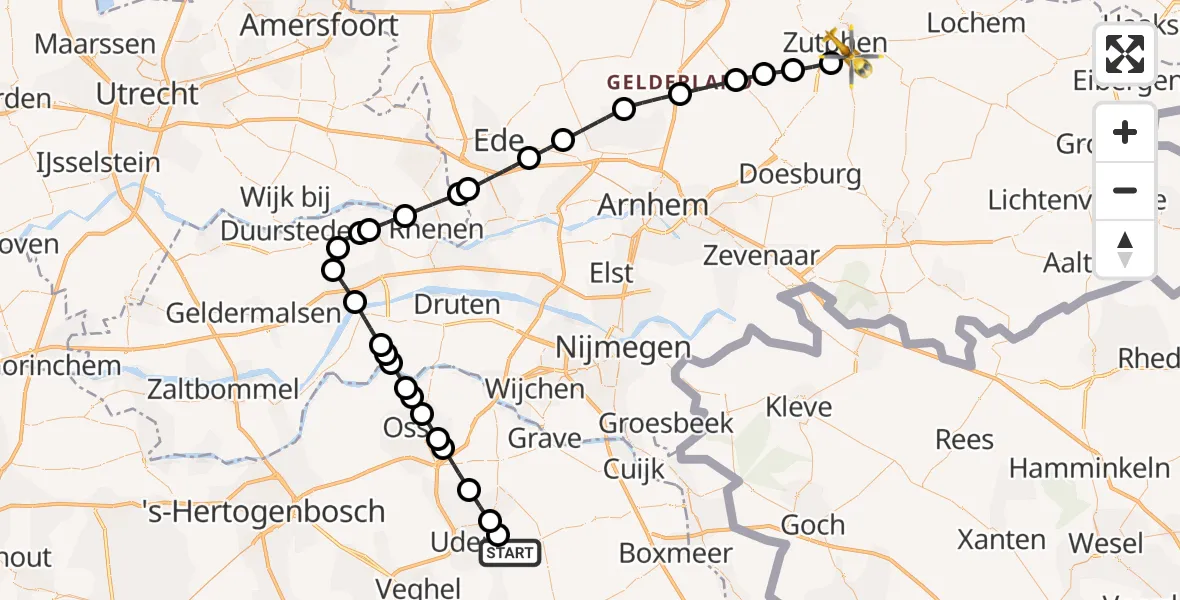 Vluchtroute Traumahelikopter Vliegbasis Volkel - Zutphen, 27 augustus 2026, 17:51
