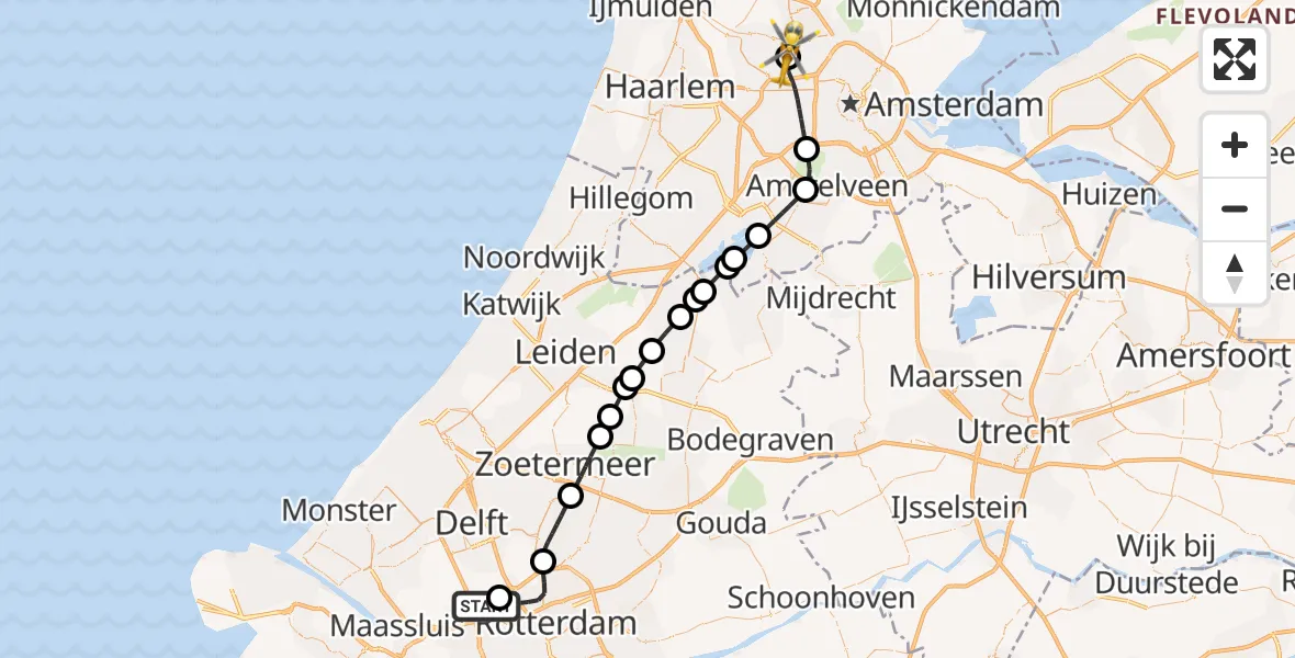 Vluchtroute Traumahelikopter Schiedam - Amsterdam Heliport, 27 augustus 2026, 17:57