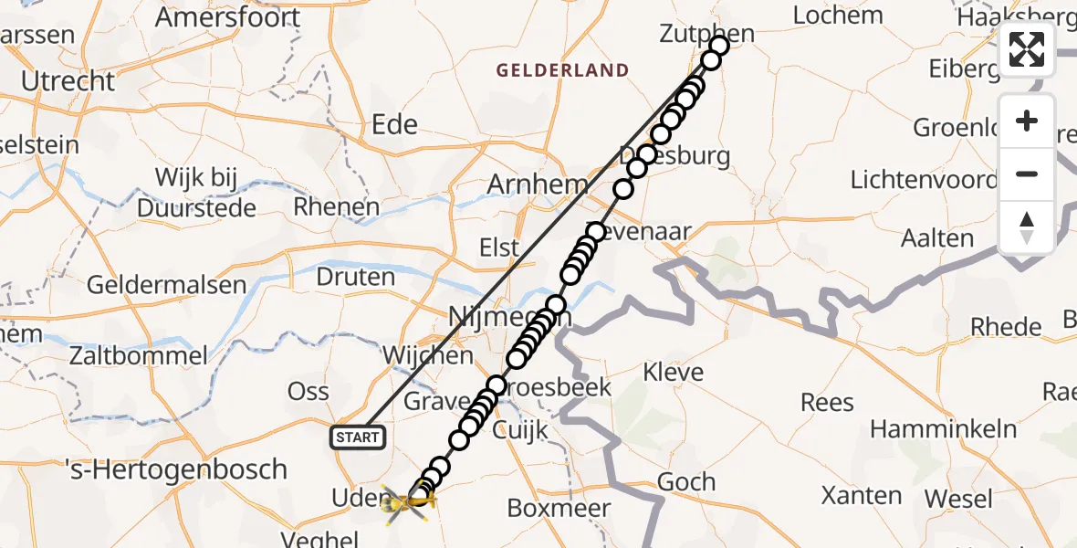 Vluchtroute Traumahelikopter Schaijk - Vliegbasis Volkel, 27 augustus 2026, 18:25
