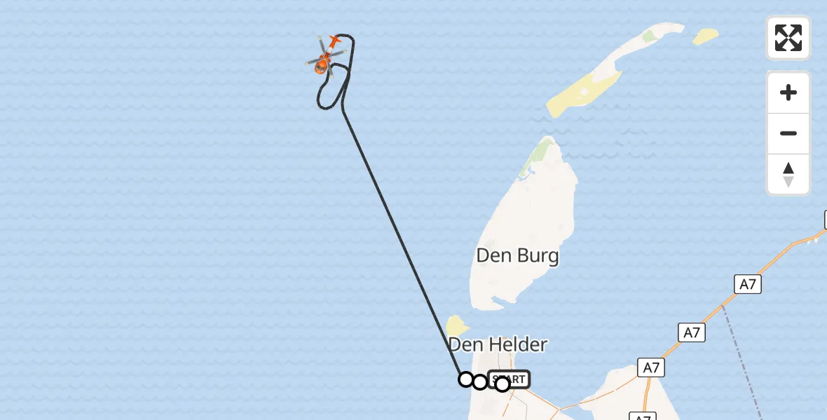 Vluchtroute Kustwachthelikopter Militair vliegveld De Kooy / Den Helder Airport - Noordzee, 27 augustus 2026, 19:01