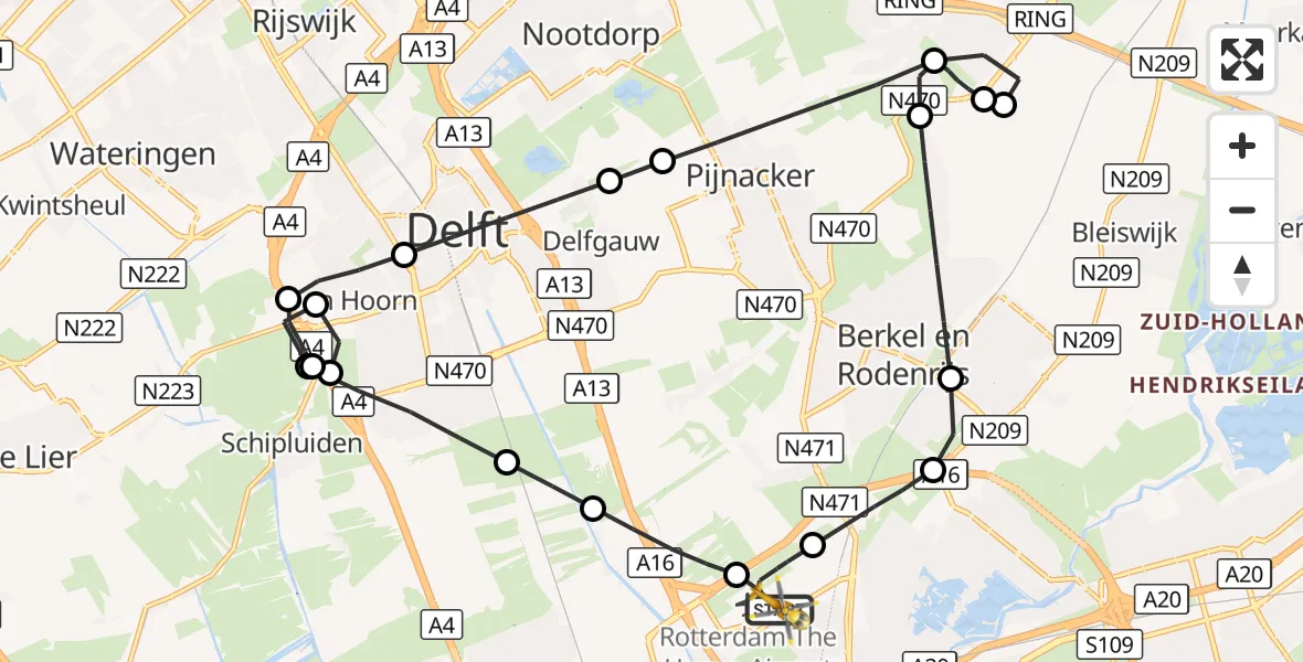 Vluchtroute Traumahelikopter Rotterdam The Hague Airport - Rotterdam The Hague Airport, 27 augustus 2026, 19:12