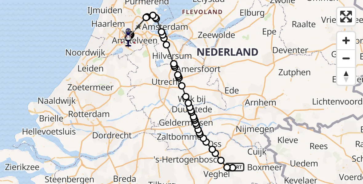 Vluchtroute Politiehelikopter Vliegbasis Volkel - Amsterdam Vliegveld Schiphol, 28 augustus 2026, 05:39