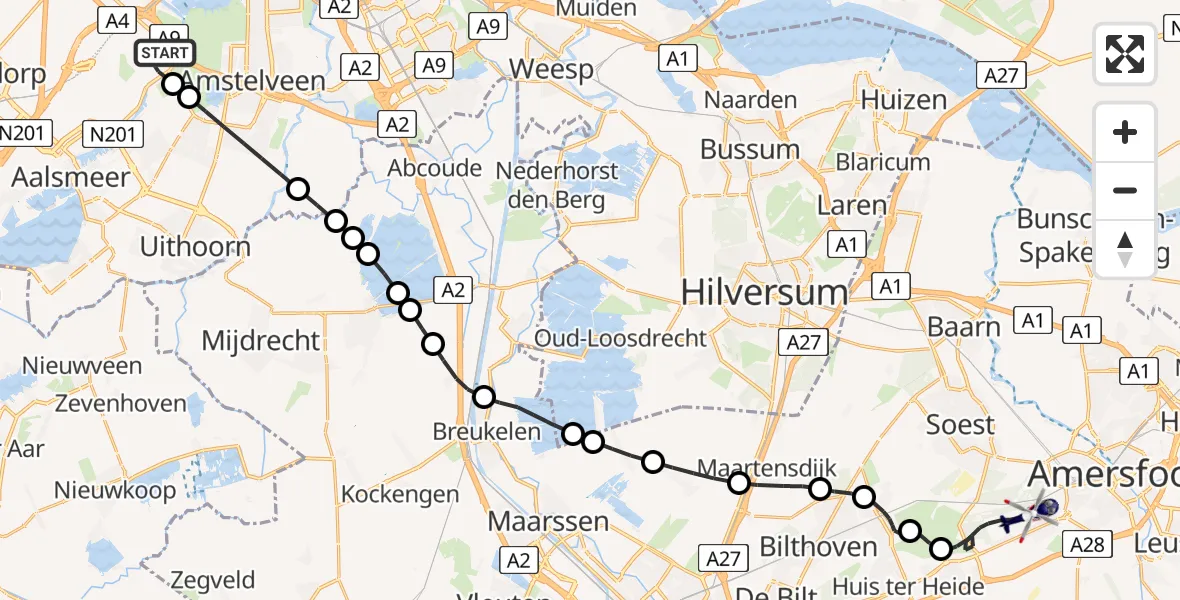 Vluchtroute Politiehelikopter Amsterdam Vliegveld Schiphol - Soest, 28 augustus 2026, 06:42