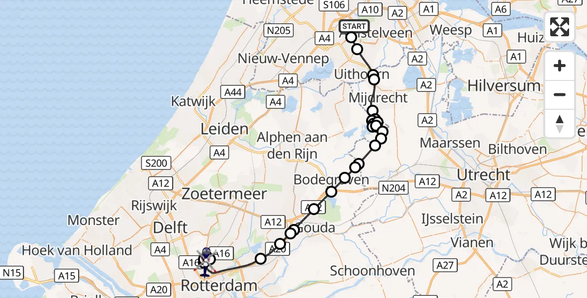 Vluchtroute Politiehelikopter Amsterdam Vliegveld Schiphol - Rotterdam The Hague Airport, 28 augustus 2026, 06:55