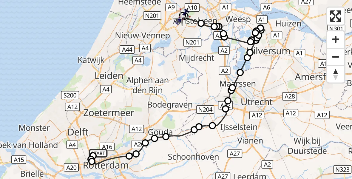 Vluchtroute Politiehelikopter Rotterdam The Hague Airport - Amsterdam Vliegveld Schiphol, 28 augustus 2026, 07:52