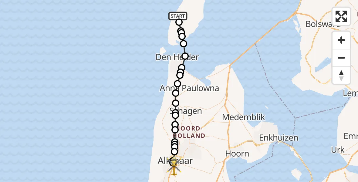 Vluchtroute Ambulancehelikopter De Koog - Alkmaar, 28 augustus 2026, 07:55